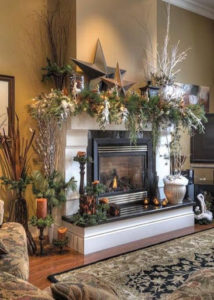 fully decorated fireplace mantel