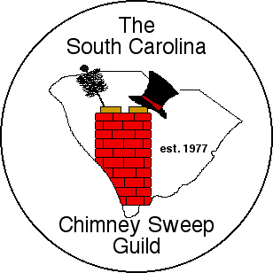 The South Carolina Chimney Sweep Guild Logo - a chimney with a hat and sweep brush sticking up from the chimney.